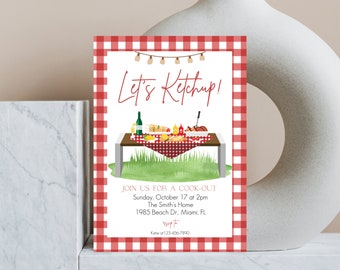 Cookout Party, Backyard BBQ Invitation Template | Digital Download | Red White Checkered 5X7