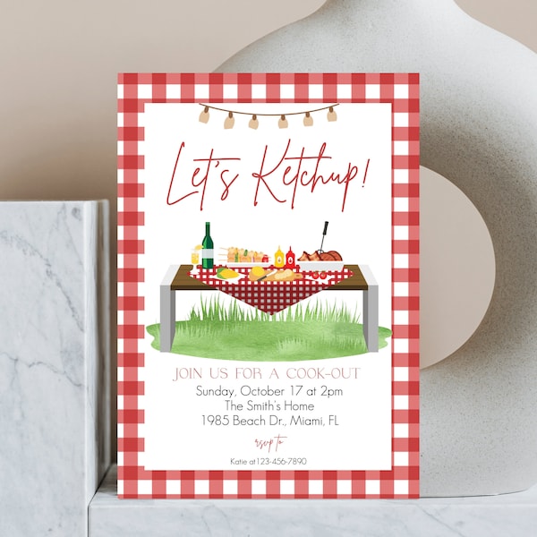 BBQ Cookout Invitation template, Backyard BBQ, Barbeque Invitation, Get Together Invitation, Let's Ketchup, Instant Download, Editable