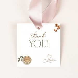 Editable Neutral Green Baby Brewing Baby Shower Favor Tag, Coffee Baby Shower Thank You Tag, Brewing Baby Shower, Instant Download