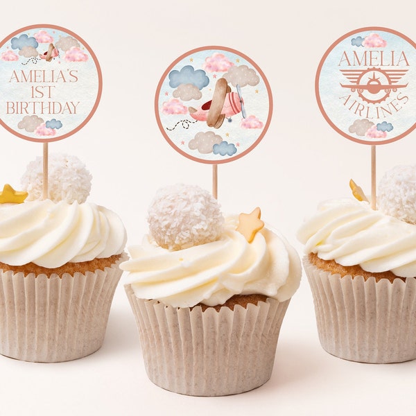 Pink Airplane Cupcake Toppers Etsy