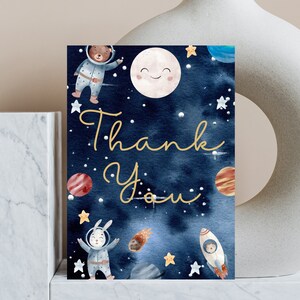 Weltraum-Dankeschön-Karte, Weltraum-Babyparty, Weltraum-Geburtstag, Galaxy-Dankeschön-Karte, Waldastronaut, sofortiger Download, bearbeitbar