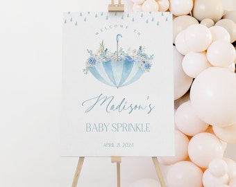 Editable April Showers Baby Shower Welcome Sign, Blue Spring May Flowers Baby Shower Welcome Poster, Boy Floral Baby Sprinkle Decor, BBS34