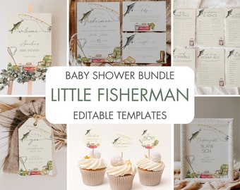 Little Fisherman Baby Shower Invitation Bundle (Editable Templates) BBS98