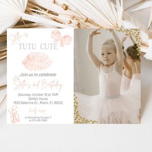 Tutu Birthday Invitation, Ballerina Party Invitation, Photo Ballet Invite, Girl 2nd Birthday, Tutu Cute Invite, Instant Download, Editable