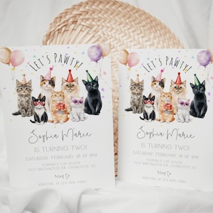 Faire-part d'anniversaire modifiable chat, invitation d'anniversaire chat, faire-part d'anniversaire chaton, fête d'animal de compagnie, invitation pawty, anniversaire d'animal, CLP245