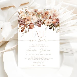 Fall Floral Bridal Shower Invitation, Autumn Fall In Love Bridal Shower Invite, Neutral Floral Invitation, Autumn Bridal Shower, CLP80