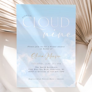Cloud Nine Bridal Shower Invitation template, The Bride is on Cloud Nine Invite, Modern Minimalist Bridal Shower Invite, CLP92