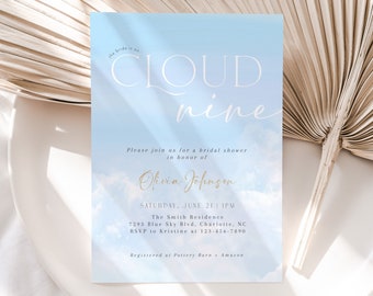 Cloud Nine Bridal Shower Invitation template, The Bride is on Cloud Nine Invite, Modern Minimalist Bridal Shower Invite, CLP92