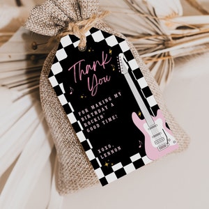 Rock Star Girl Birthday Favor Tag, Pink Rock & Roll Birthday Thank You Tag, Punk Rock Birthday, Pink Guitar Favor Tag, Two Rocks, BB11