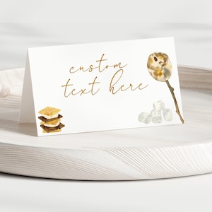Tenda de comida para chá de bebê S'more, Chá de bebê para acampamento, Cartão de lugar divertido para chá de bebê S'more, Chá de bebê rústico, Download instantâneo, Editável