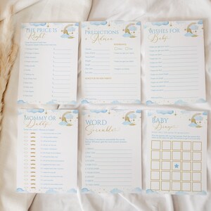 Editable Twinkle Twinkle Little Star Baby Shower Game Bundle, Blue Boy Baby Shower Games, Gold Moon Stars Games, Instant Download, CLP40