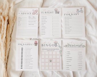 Paris Baby Shower | Girl Games Bundle - Printable 5X7 Corjl Templates, Bingo, Predictions CLP28