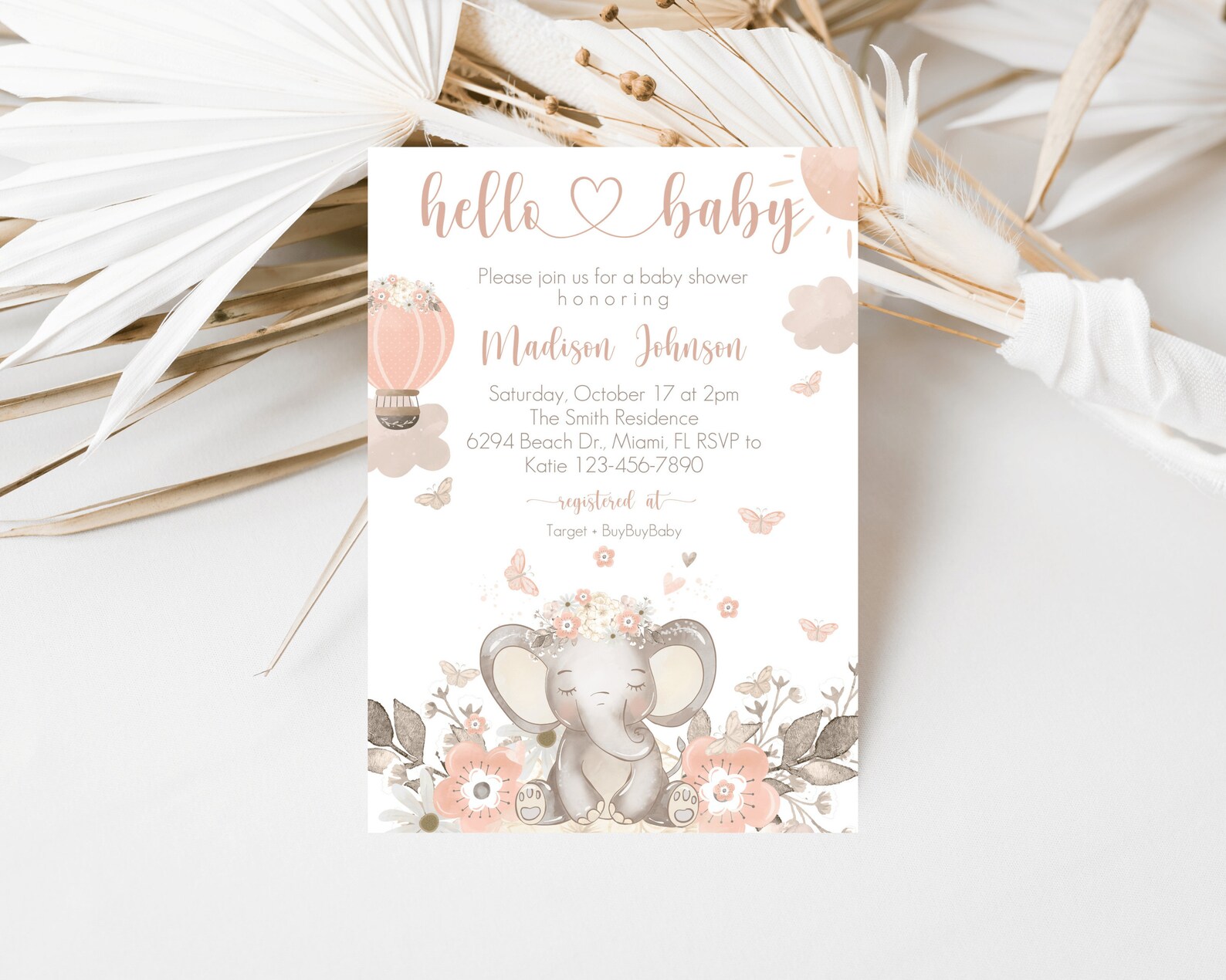 Boho Elephant Baby Shower Invitation Bundle Girl Elephant Etsy