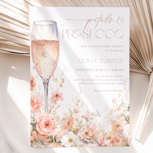 Editable Petals and Prosecco Bridal Shower Invitation, Pink Pastel Petals and Prosecco Bridal Shower Invite, Bridal Shower Template, BDS9