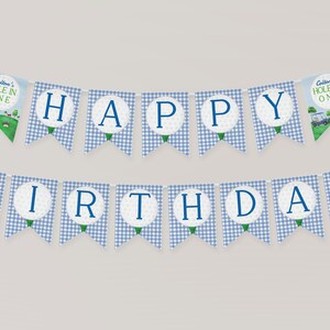Editable Golf Happy Birthday Banner, Golf Birthday Par-tee Decoration, Printable Boy Golf Preppy Plaid Banner, Instant Download, BB3