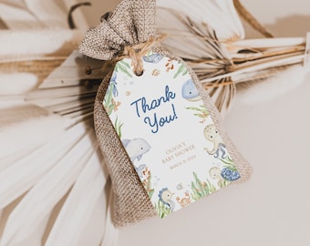 Editable Undersea Baby Shower Favor Tag, Printable Ocean Baby Shower Thank You Tag, Ocean + Sea Creature Baby Shower Gift Tag, BBS39