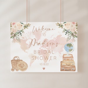 Travel Bridal Shower Welcome Sign template, Traveling from Miss to Mrs Bridal Shower, Floral Travel Shower, Instant Download, Editable