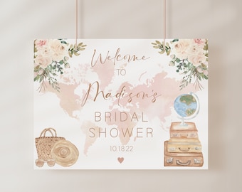 Travel Bridal Shower Welcome Sign template, Traveling from Miss to Mrs Bridal Shower, Floral Travel Shower, Instant Download, Editable