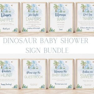 Editable Dinosaur Baby Shower Sign Bundle, Greenery Boho Dinosaur Baby Shower Decoration, Boy Dinosaur Shower Sign Pack, BBS32