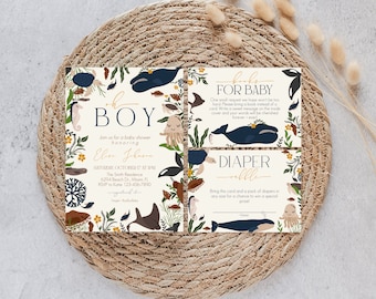 Whale Baby Shower Invitation Bundle, Under the Sea Theme (Instant Download)