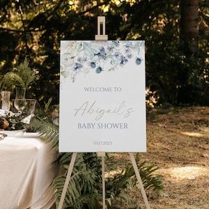 Editable Floral Boy Baby Shower Welcome Sign, Slate Blue Floral Baby Shower Decoration Welcome Poster, Instant Download, CLP22
