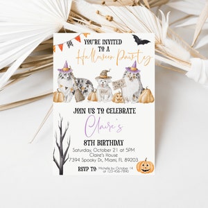 Dog Halloween Birthday Invitation, Dog Birthday Invite, Halloween Party Invitation, Kids Halloween, Let&#39;s Pawty, Instant Download, Editable
