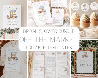 Off The Market Bridal Shower Invitation + Decoration Bundle, Farmer's Market Shower, She's Off Market Flower Shop Invite + Game Set, BDS28
