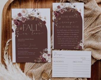 Fall Wildflower Bridal Shower Invitation Bundle, Recipe Card (Digital Download) BDS30