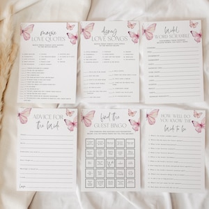 Editable Butterfly Bridal Shower Game Bundle, Printable Lifetime of Butterflies Bridal Shower Game Set, Pink Butterfly Wedding Shower, BS1