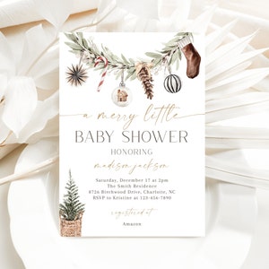 Editable A Merry Little Baby Shower Invitation, Gender Neutral Christmas Baby Shower Invite, Winter Holiday Invite, BBS6