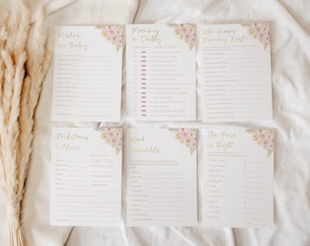 Editable Pink Boho Baby Shower Games, Boho Floral Baby Shower Games, Printable Games, Pink Baby Games Pack, Girl Boho Baby Shower, CLP190
