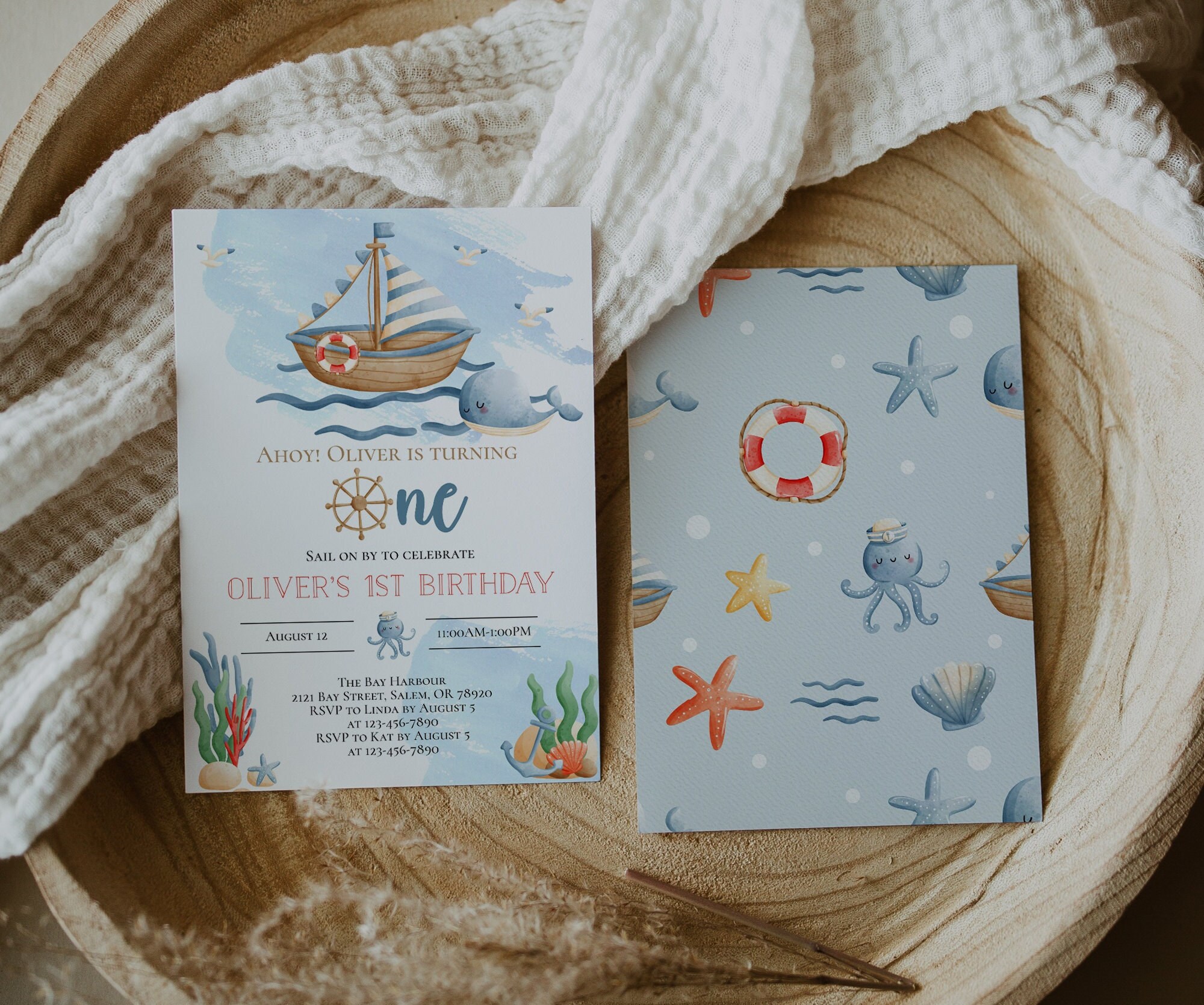 Ahoy Nautical First Birthday Invitation Ahoy Invitation 1st Birthday Invitation Party Invitation Sail boat Printable Digital