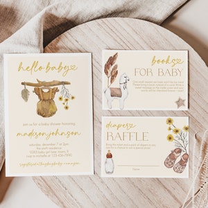 Editable Boy Baby Shower Invitation Set Template, Diaper Raffle, Book, Boho Baby Shower Invitation, Baby Clothes Shower, Instant Download