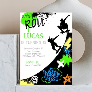 Skateboard Birthday Party Invitation, Boys Skateboarding Party, Skate Park Invite, Instant Download, Editable Boys Birthday Invitation