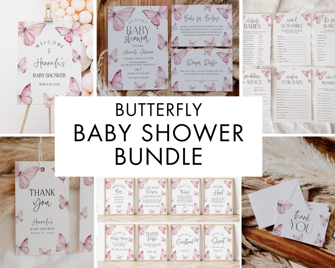 Editable Butterfly Baby Shower Invitation + Decoration Bundle ...