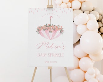 Editable April Showers Baby Shower Welcome Sign, Pink Spring May Flowers Baby Shower Decor, Girl Floral Baby Shower Sprinkle, BBS35