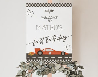 Editable Race Car 1st Birthday Welcome Sign (Instant Download) CLP17