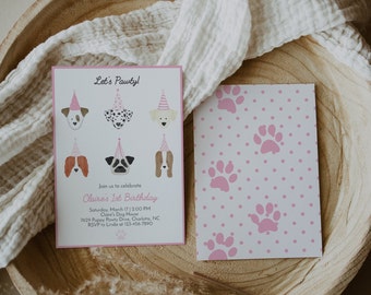 Pink Dog Birthday Invitation, Puppy Party, Girl Birthday (Digital Download) CLP5