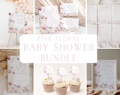 Editable Pink Wildflower Baby Shower Invitation + Decoration Bundle, Soft Floral Baby Shower Invite + Game Set, Girl Baby In Bloom, BBS70