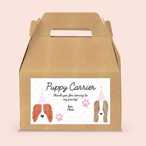 Editable Dog Pink Birthday Puppy Carrier, Puppy Party Gable Box Label, Lets Pawty Decor, Animal Birthday, Pet Party, Instant Download, CLP5