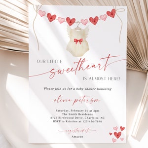 Valentijnsdag babyshoweruitnodiging, liefjethema (bewerkbaar, afdrukbaar) BBS16