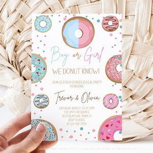 Editable Donut Gender Reveal Party Invitation template, Donut Gender Reveal Invitation, Boy or Girl Gender Reveal Invite, Instant Download