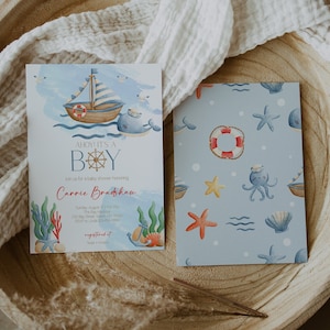 Ahoy Nautical Baby Shower Invitation, Ahoy its a boy Invitation, Baby Shower Invitation, Party Invitation, Instant Download, Editable