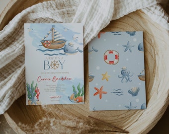 Ahoy Nautical Baby Shower Invitation, Editable (Digital Download)