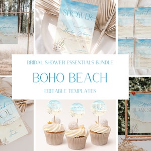 Beach Bridal Shower Invitation + Decoration Bundle, Boho Tropical Beach Wedding Shower Invite Set, Nautical Ocean Wedding Shower, CLP65