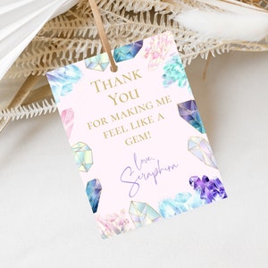 Crystal Gemstone Birthday Party Favor Tag, Geode Party Thank You Tag, Colorful Crystal Birthday, Geology Party, Instant Download, Editable
