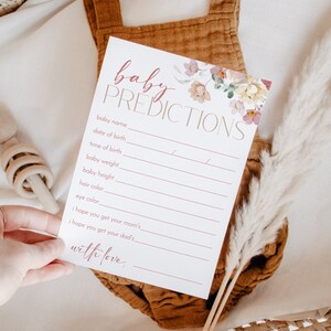Carte de prédictions de baby shower pour bébé en fleurs, jeu de prédiction de baby shower pour fille, jeu de baby shower, jeu floral en sourdine, téléchargement immédiat, CLP1