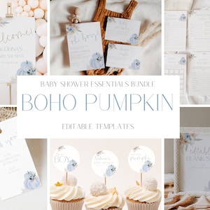 Boho Oh Boy Pumpkin Baby Shower Invitation and Game Bundle, Fall Boy Baby Shower Invite, Little Pumpkin, Instant Download, Editable, CLP137