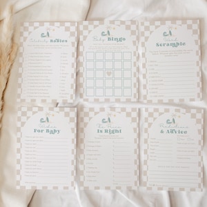 Blue Surf Beach Baby Shower Game Bundle, Printable Retro Beach Baby Shower Game Set, Baby On Board Theme, BBS79