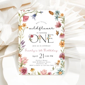 Wildflower Birthday Invitation, Little Wildflower 1st Birthday Invite, Girl First Birthday Garden Invite, Garden Party Invite, CLP48